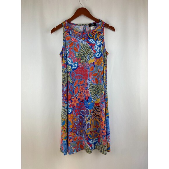 MSK Sleeveless Dress Pullover Women's Small Floral Print Colorful Stretch Chic - Picture 1 of 6